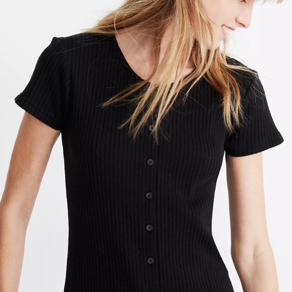 Madewell Black Ribbed Button Front Mini Dress A0580 size XS - Picture 2 of 10